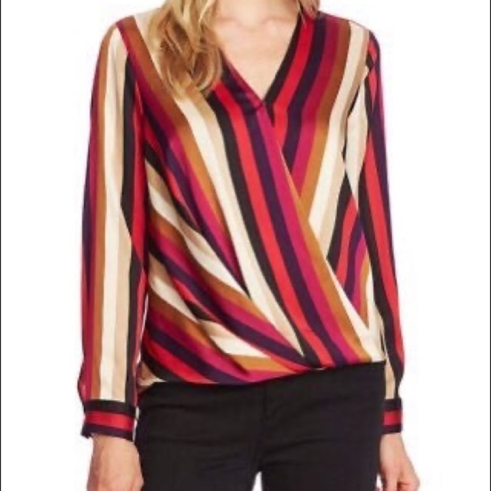 Vince Camuto multi striped front wrap blouse